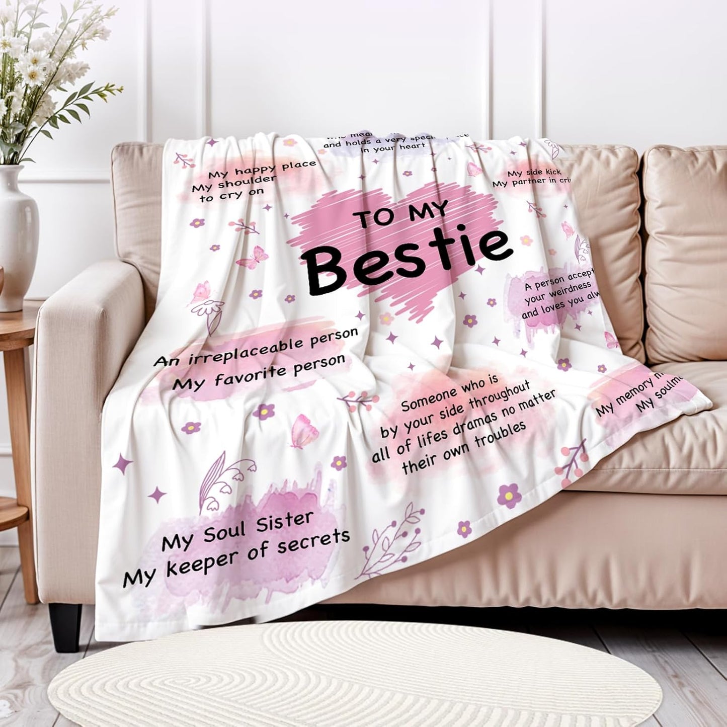 Bestie Blanket - Best Friend Birthday Gifts for Women, Christmas Birthday Gifts for Best Friend Woman, Gift for Besties, Friendship Gift for Women, 50"x60"