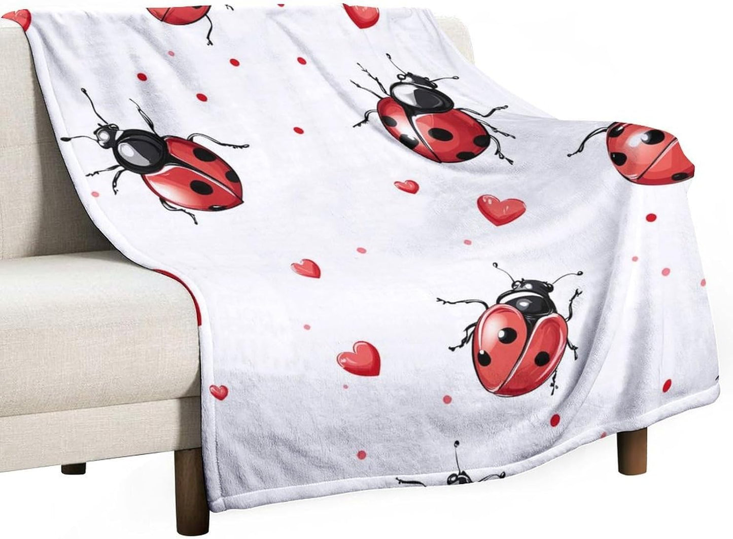 Funny Ladybug Bug Throw Blanket for Couch Bed Plush Cozy Fuzzy Flannel Blanket for All Season 70"x80"