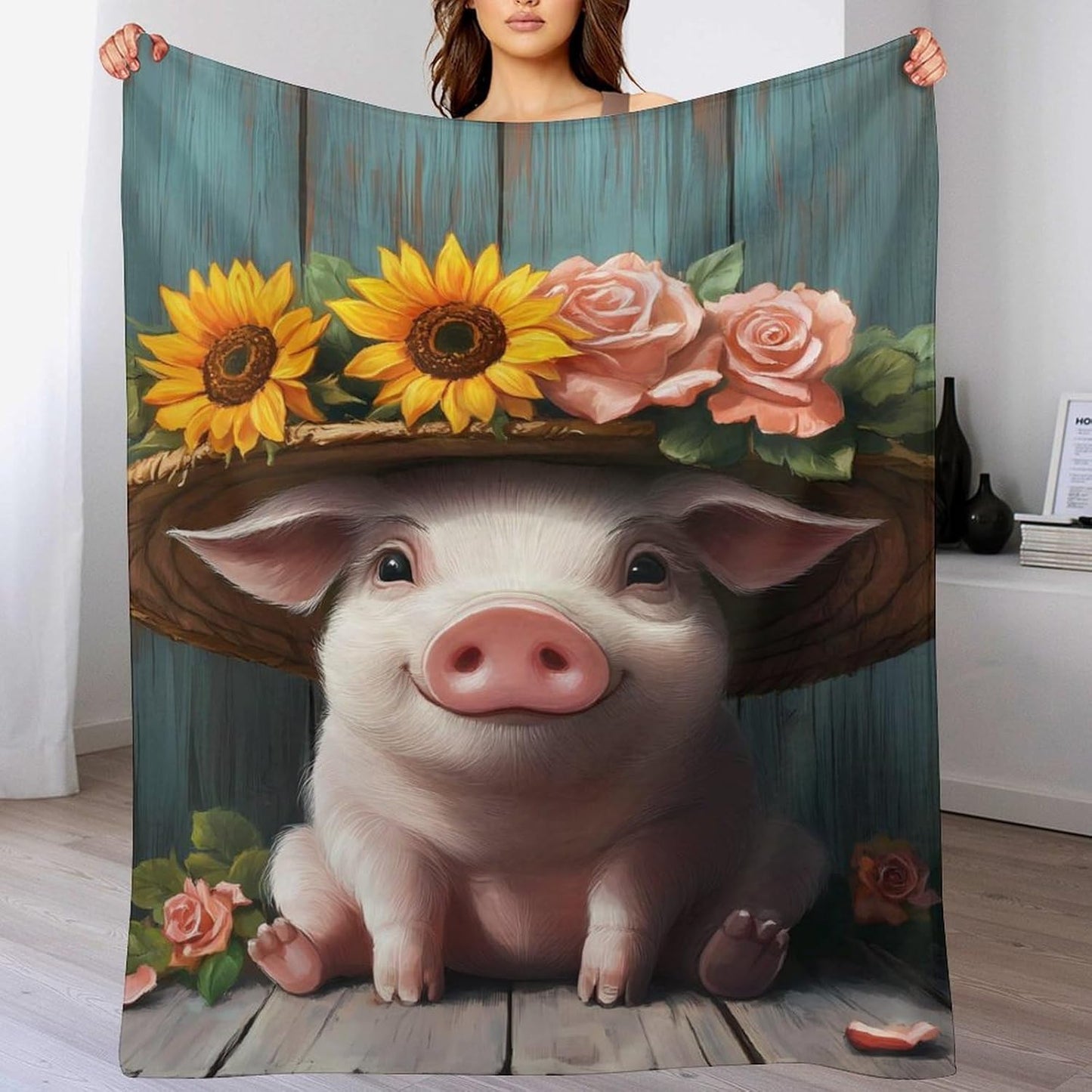 Funny Pigs Throw Blanket for Couch Bed Plush Cozy Fuzzy Flannel Blanket for All Season 66"x90"