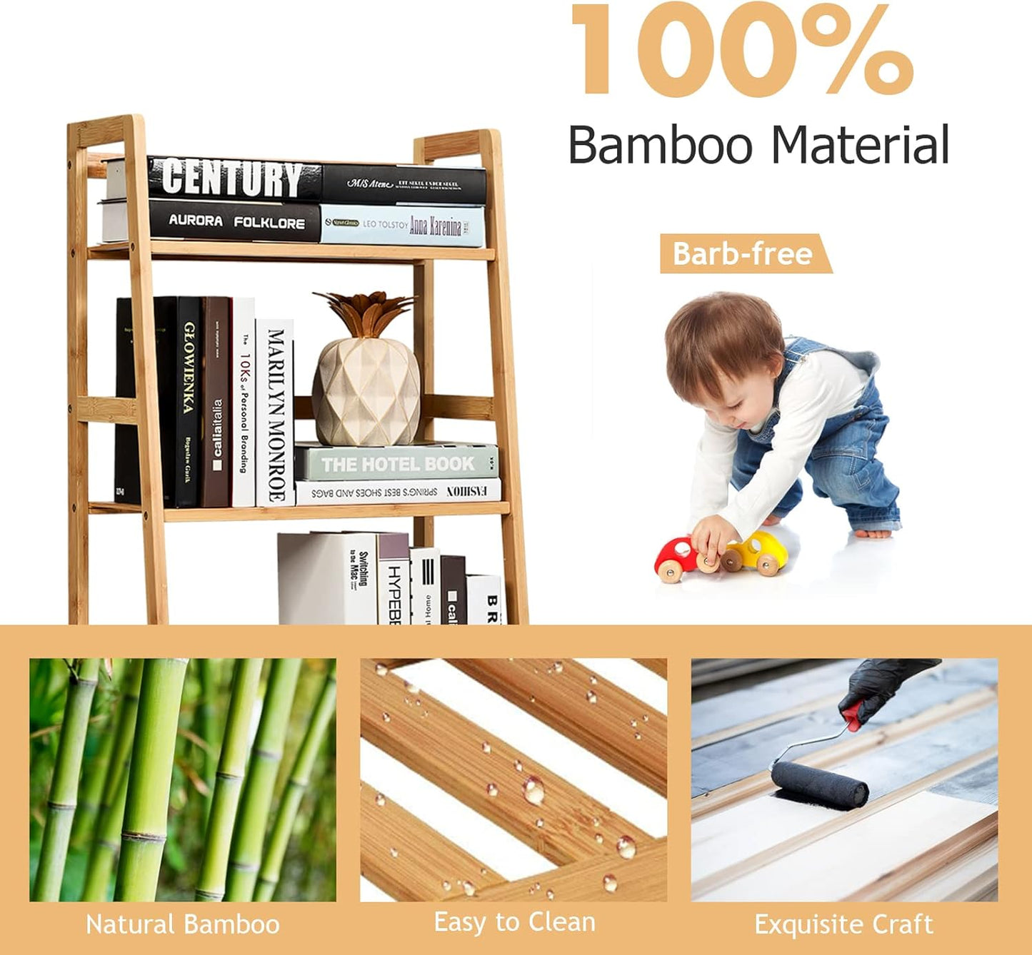COSTWAY 4-tier Ladder Shelf, Bamboo Plant Stand Rack, Freestanding Bookshelf, Multifunctional Storage Shelves, Flower Stand Rack Holder for Garden, Balcony, Living Room, Bedroom (Natural)