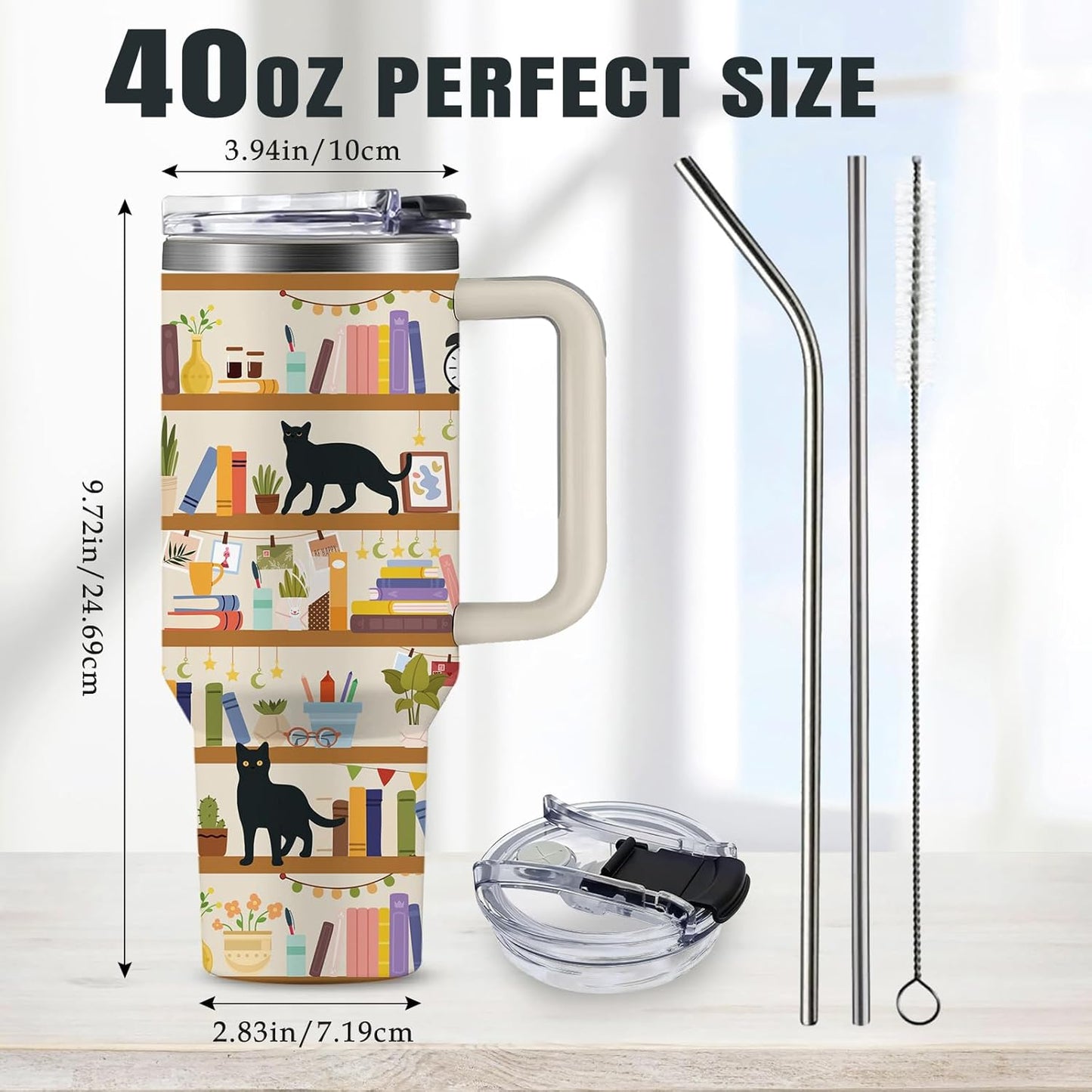 40oz Book Lover Tumbler with Handle, Gifts for Book Lovers Women - Insulated Stainless Steel Reading Mug, Leakproof Travel Cup, Unique Gifts for Readers, Bookworm Birthday Christmas Gift