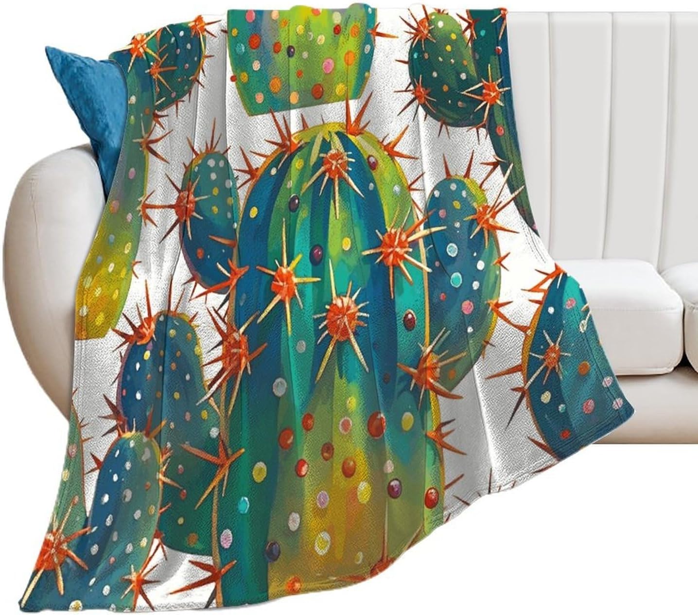 Cute Cactus Seamless Illustration Blanket Super Soft Lightweight Throw Blanket Cute Cozy Warm Bed Blanket Decorative Fuzzy Blanket All-Season Home Decor Gift for Sofa Couch Living Room 50"*60"（130*150