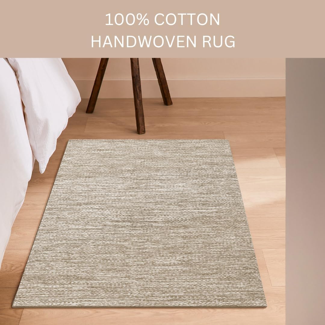 Hand Woven Area Rug 2x3 Feet - Rustic Farmhouse Boho Accent Rug for Living Room Bedroom Kitchen Entryway Floor Mats - Ideal for High Traffic Areas 100% Cotton Rag Rug Natural