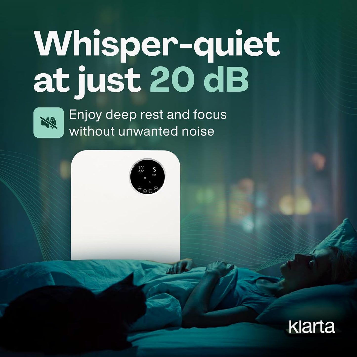 Air Purifier for Home - Smart WiFi App - Ultra Quiet 20 dB - Removes Allergens, Smoke & Odors - 99.97% Particle Filtration - Up to 1200 ft - Klarta Forste Wood Black