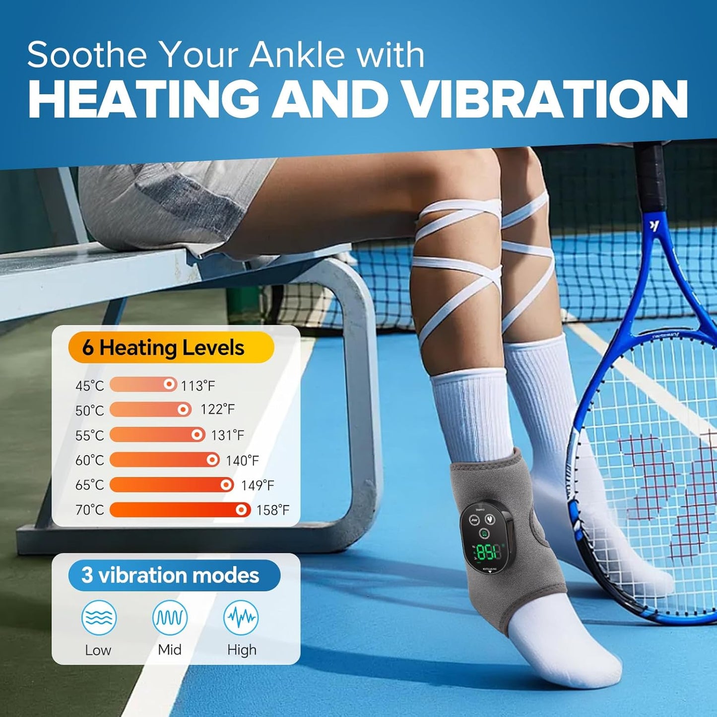 Cordless Foot and Ankle Massager for Pain Relief, Rechargeable Foot Massager for Neuropathy Ankle Heating Pad Wrap with Massage for Circulation, 6 Heat & 3 Vibration Levels, Auto Shut-Off (Grey)