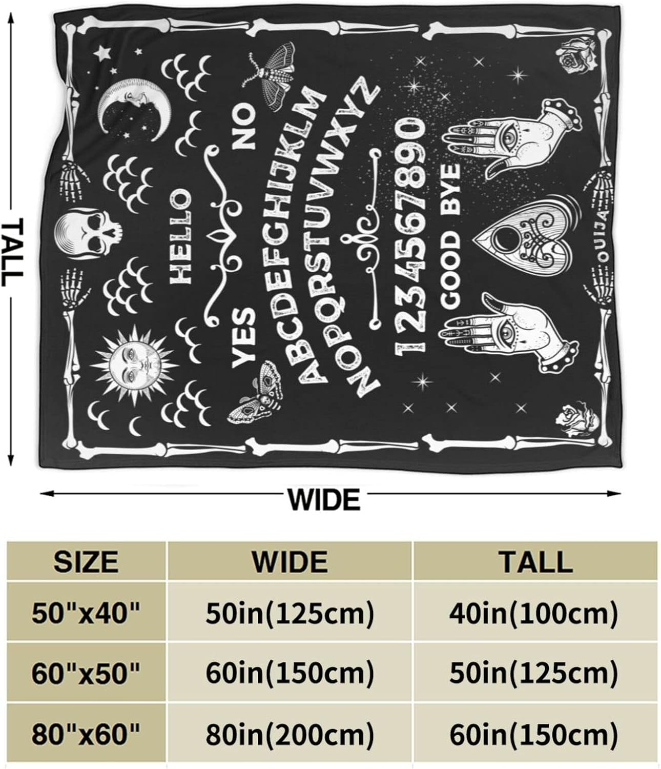 Ouija Board Occultism Throw Blanket Goth Witchy Super Soft Warm Bed Blankets for Couch Bedroom Sofa Office Car, All Season Cozy Flannel Plush Blanket for Girls Boys Adults, 50"X40"