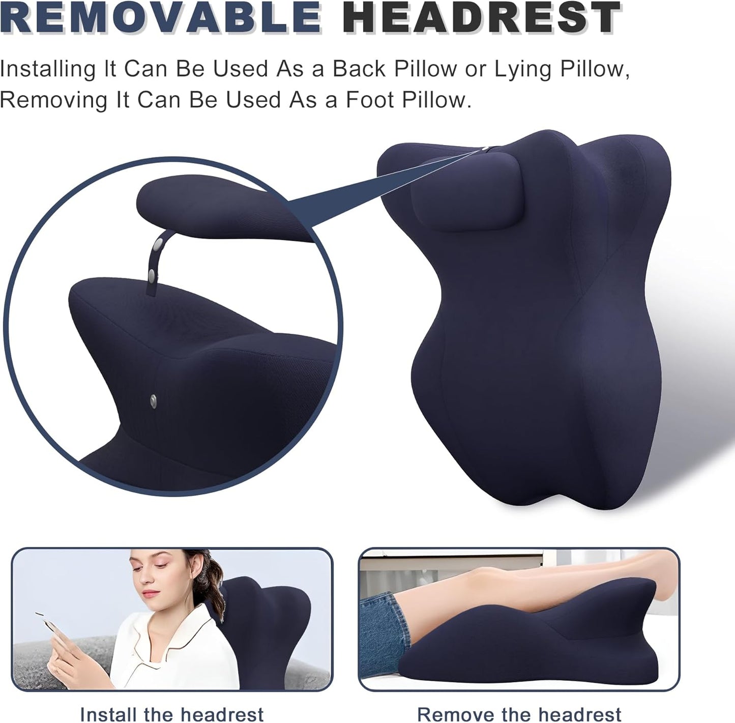 Memory Foam Ergonomic Wedge Pillow, Prone Pillow for Sleeping, Reading Pillow for Bed, Ergonomic Support for Back Pain & Sitting Up, Ideal for Massage, with Removable Cover
