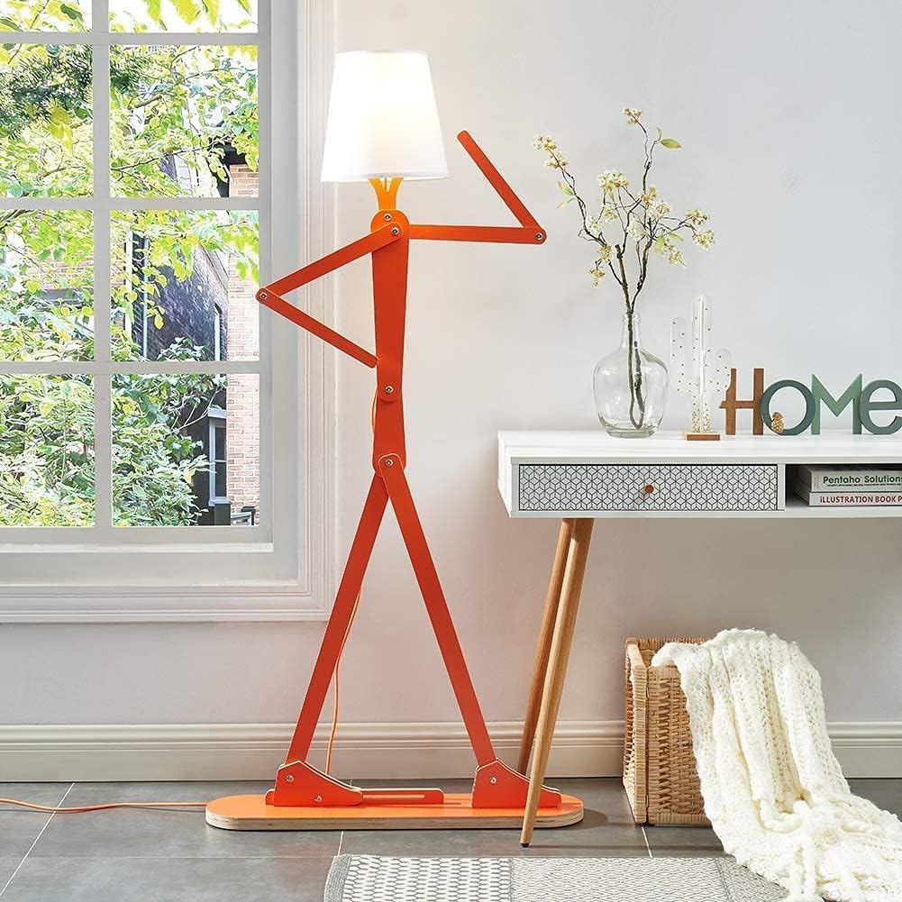Cool Creative Floor Lamps Wood Tall Decorative Corner Reading Standing Swing Arm Light for Living Room Bedroom Office Farmhouse Kids Gift Idea- with LED Bulb (Oran Orange)
