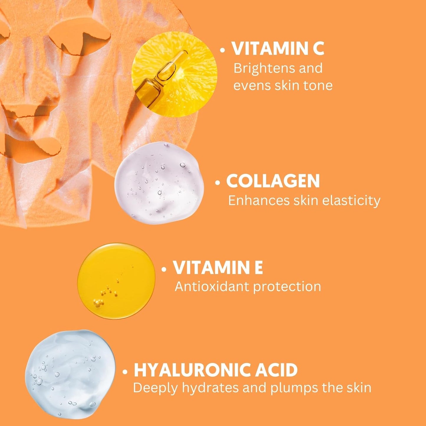By Nature Vitamin C + Collagen Sheet Face Mask with Vitamin E – Firming, Anti-Aging Facial Treatment for Radiance, Elasticity & Hydration – Skincare for Pre-Event Glow & All Skin Types – Pack of 4