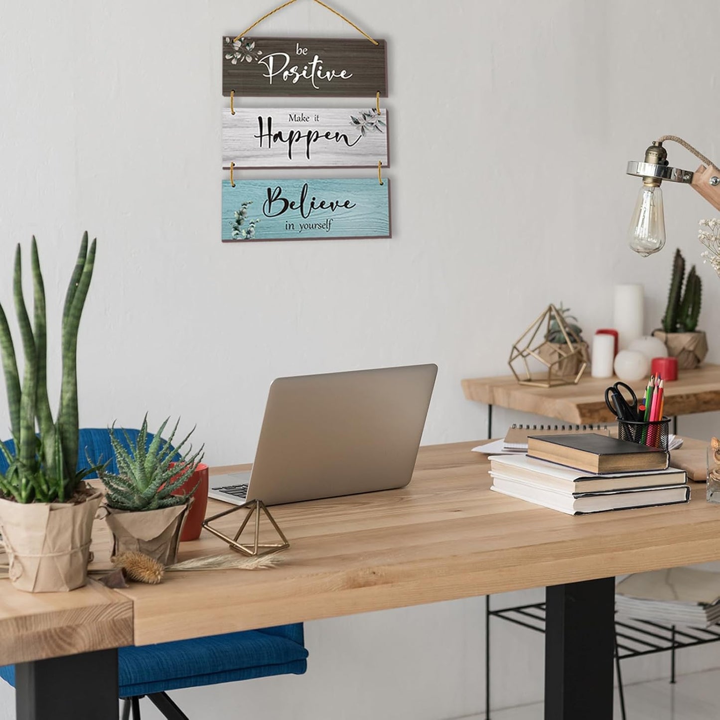 3 Pcs Office Wall Decor Inspirational Rustic Motivational Plaques With Sayings Wooden Farmhouse Positive Hangings for Home Bathroom Bedroom Kitchen(Fresh 12x4inch)
