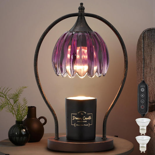 Candle Warmer Lamp, Dimmable Candle Warmer with Timer, Vintage Candles Wax Warmers for Jar Candles Birthday Gifts for Women, Mom, Home Decor for Bedroom Living Room, Purple Black