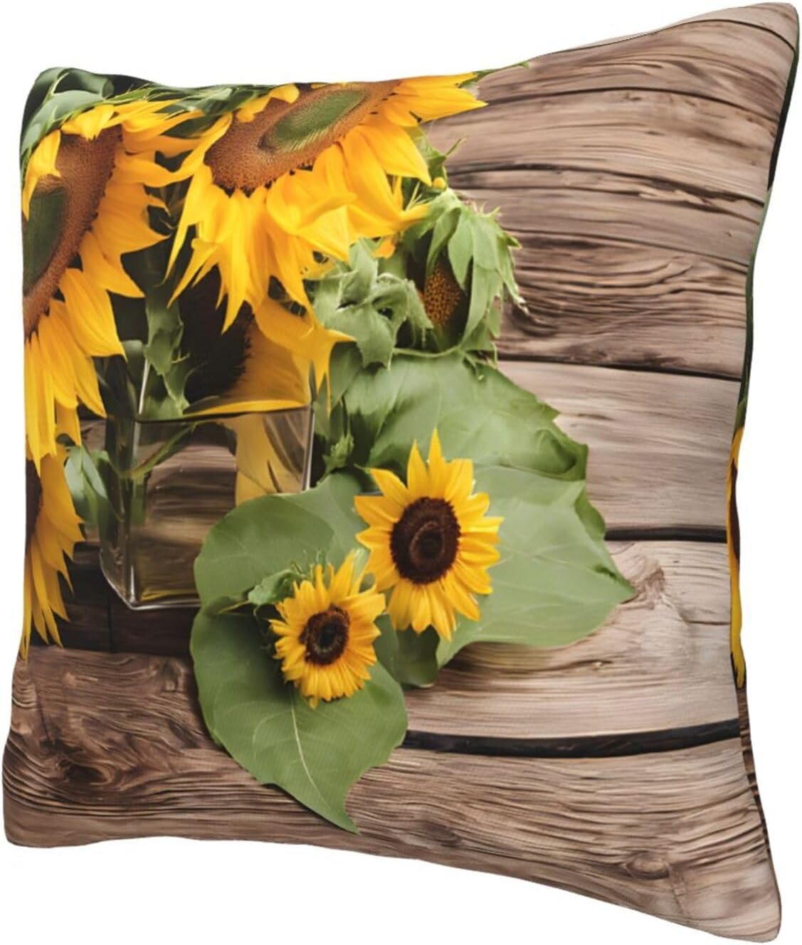 All-Season Square Pillow Covers 18"X18", Three Sunflowers, Decorative Throw Pillow Covers for Sofa Bed Couch, Hidden Zipper Cushion Cover, Square Lumbar & Accent Pillowcases for Home Decor