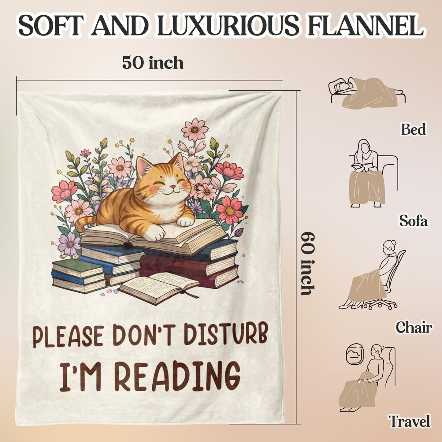 Book Lovers Gifts for Women, Reading Blanket for Book Lovers, Bookish Gifts, Teacher Appreciation Gift, Graduation Presents for Her Him Librarian, Christmas Bookworm Reading Blanket 60"x50"