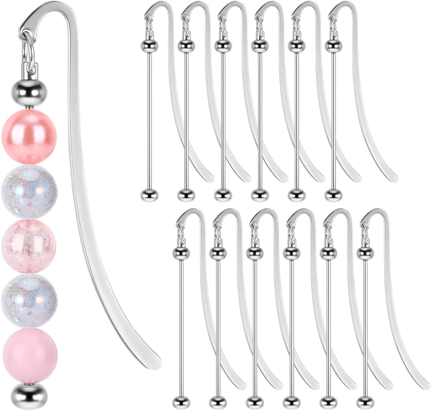 Beadable Bookmarks 12 Pcs Beaded Bookmark DIY Metal Blank Bar Bulk for DIY Bookmarks Beaded Craft Jewelry Pendant Charm Gift for Book Lover Student Teacher Office Supplies(Silver)