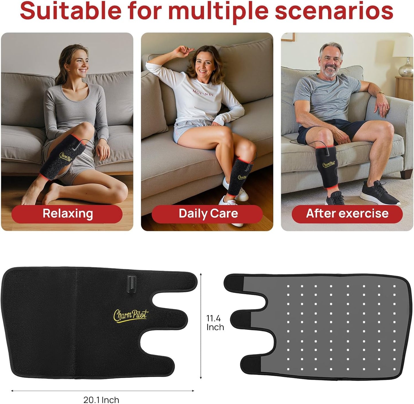 Red Light Therapy Pad for Calf, Near-Infrared Light Therapy Wraps, Vibrating Massage Heating for Leg, Adjustable Power and Modes, Perfect for Office, Home, and Post-Workout Use(Black)
