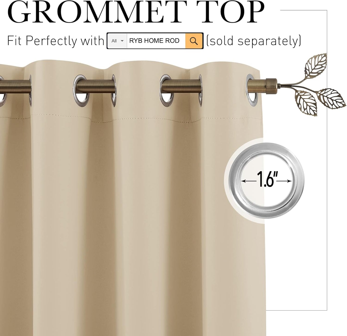 RYB HOME Wall Divider Curtain for Living Room, Noise Reduction Privacy Curtain with Anti-Rust Grommet Top Blackout Curtain for Bedroom/Kids Room, 7 ft Tall x 8.3 ft Wide, Cream Beige, 1 Pack