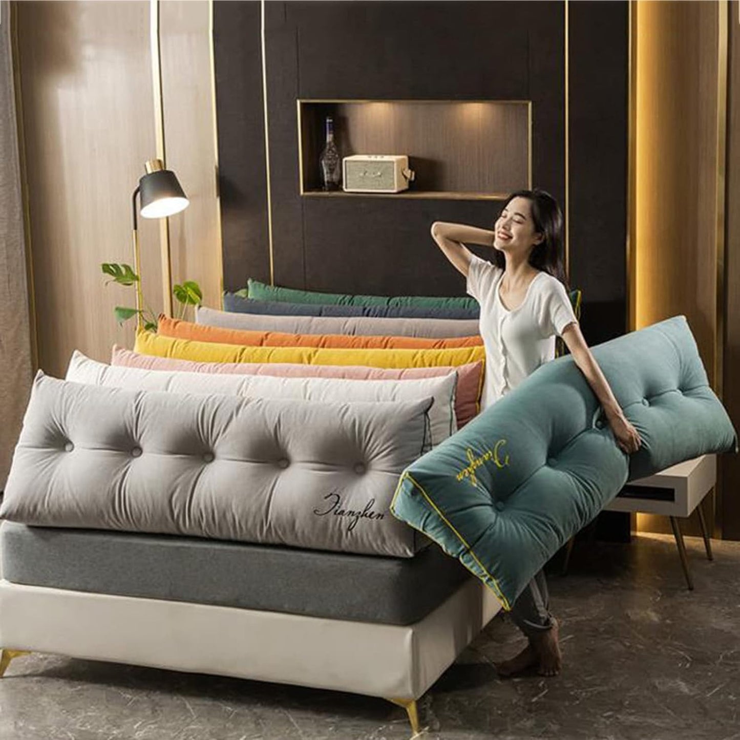 Triangular Headboard Backrest Reading Pillows Wedge Pillow Back Cushion Letter Embroidery Reading Support Pillows Daybed Removable Washable(Size:80×50×20cm,Color:F)