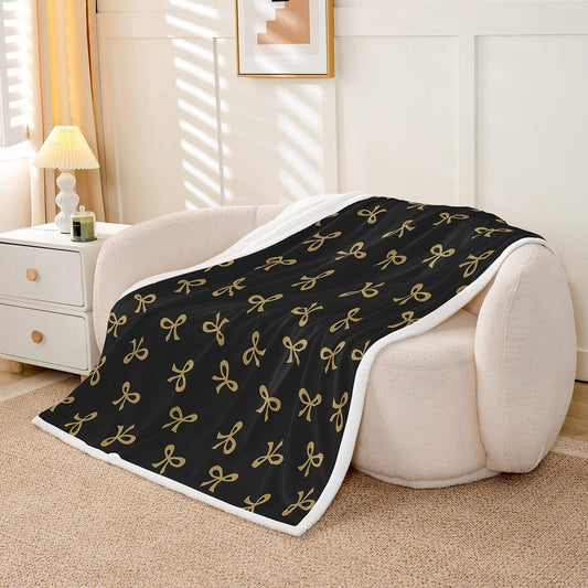 Feelyou Bow Black Gold Fleece Throw Blanket Cute Kawaii Sherpa Blanket for Kids Women Men Plush Fuzzy Ribbon Bow Knot Throw 50"x60" Princess Bowknot Girly for Bed Couch Chair Living Room Bedroom Decor