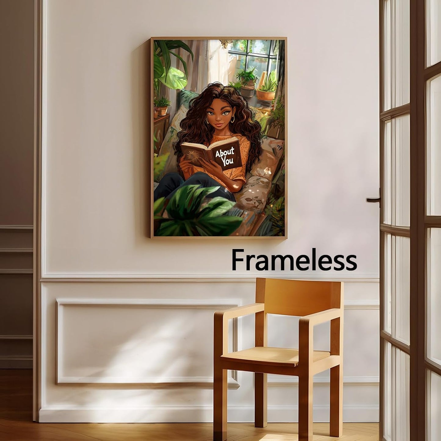 Black Girl Reading Books Canvas Wall Art For Aesthetic Women Painting Black People Boho Wall Art Boho Canvas African American Prints Woman Reading Pictures African Girl Posters 16x24inch Frameless
