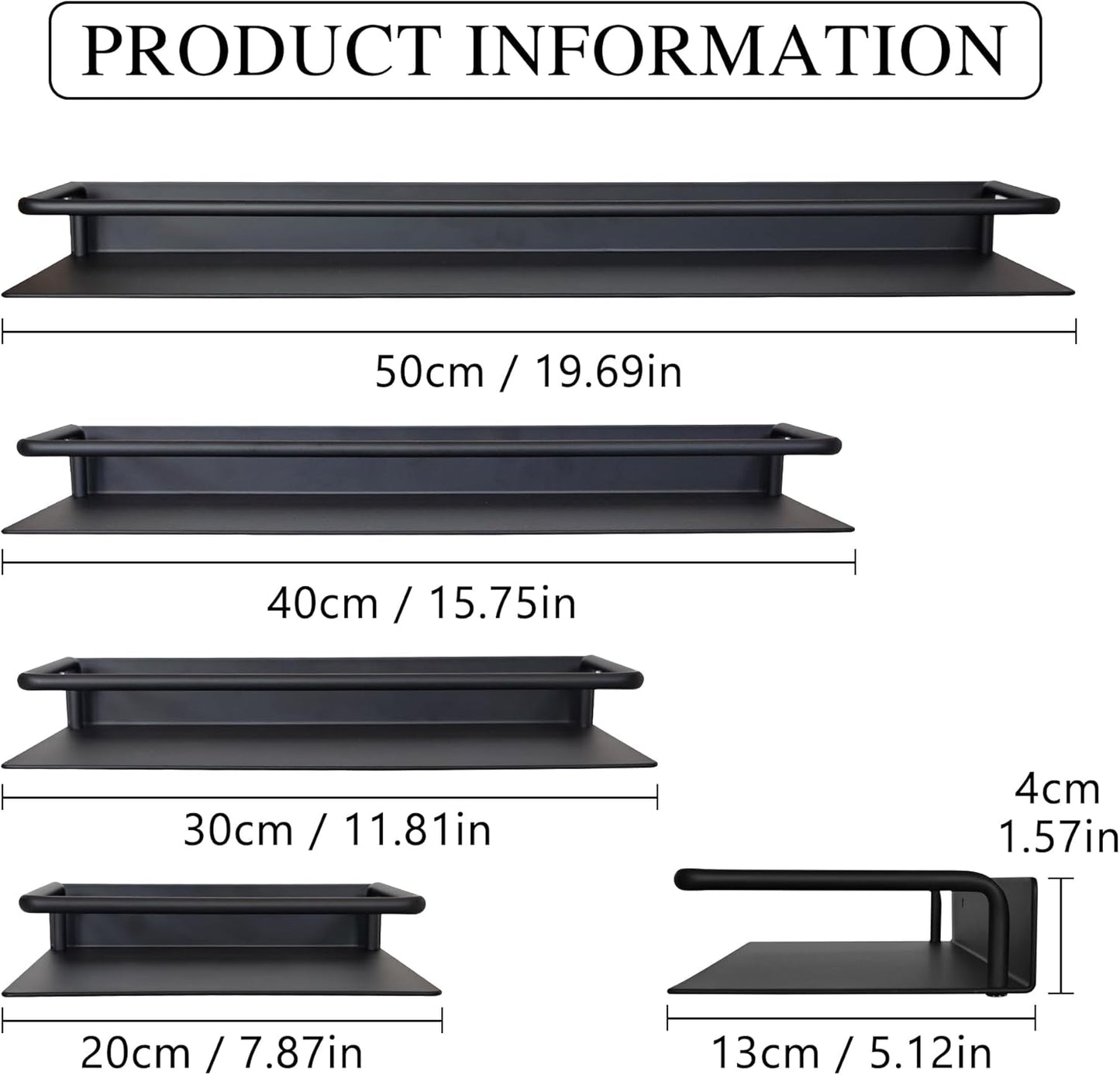 Small Shelf for Wall, Small Floating Shelf, Black Wall Shelves, Metal Bathroom Shelves, Metal Floating Shelves for Bathroom Bedroom Kitchen (Black, 8Inch)