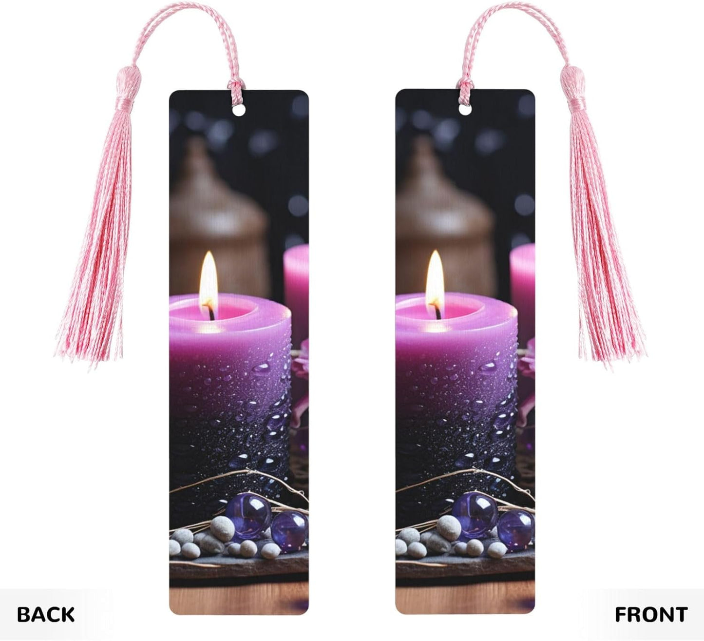 5 Pieces Wooden Bookmark for Men Women Reading Wooden Bookmarks Unique Handmade Wood Book Marks with Tassel Pendant Craft Purple Flowers and Candles Bookmark for Book Lovers Birthday Teachers Gift