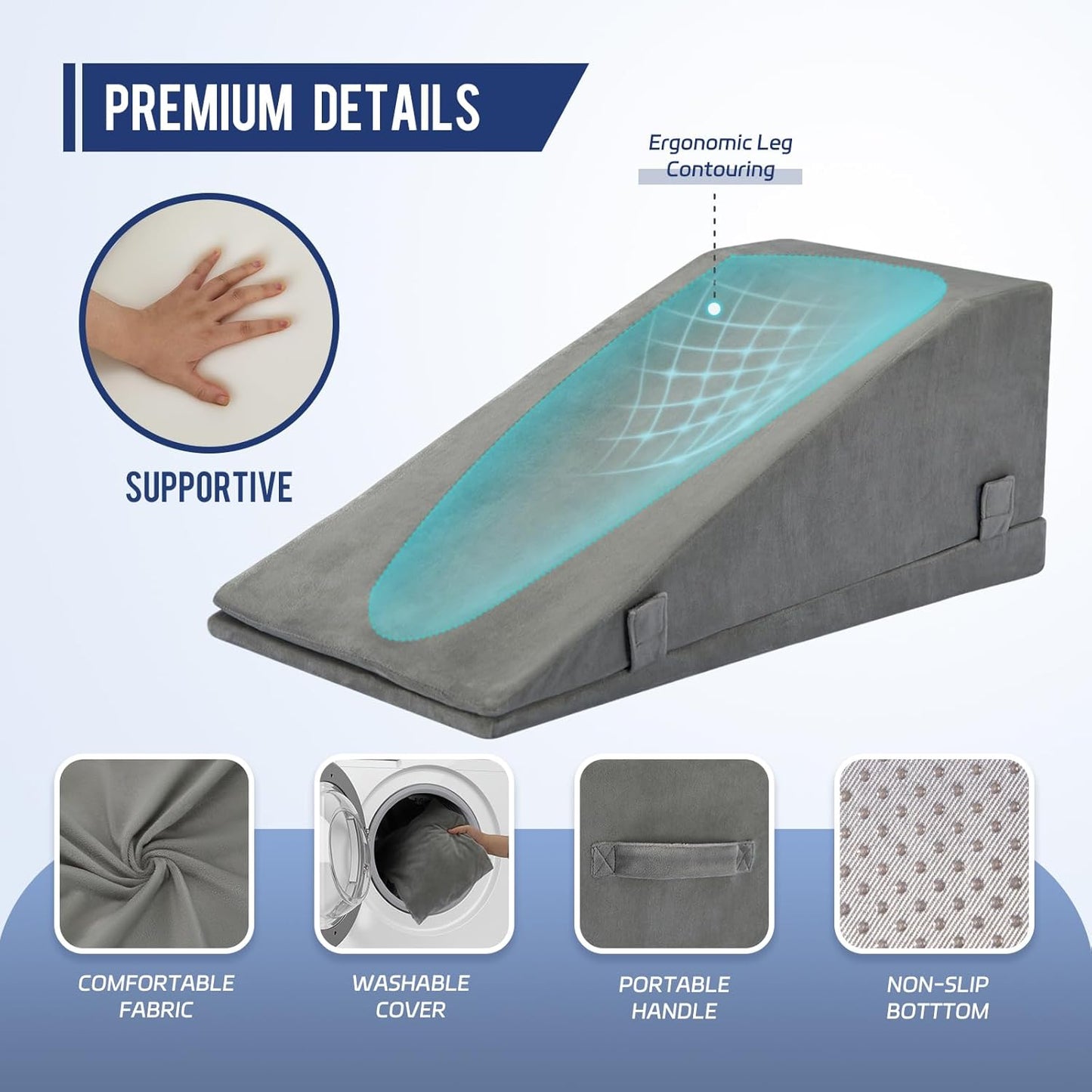 Leg Elevation Pillow for After Surgery, Adjustable Wedge Pillow for Legs Knee Swelling & Blood Circulation Relief, Memory Foam Knee Replacement Surgery Recovery Pillow (Gray, 27.5inx13inx10in)
