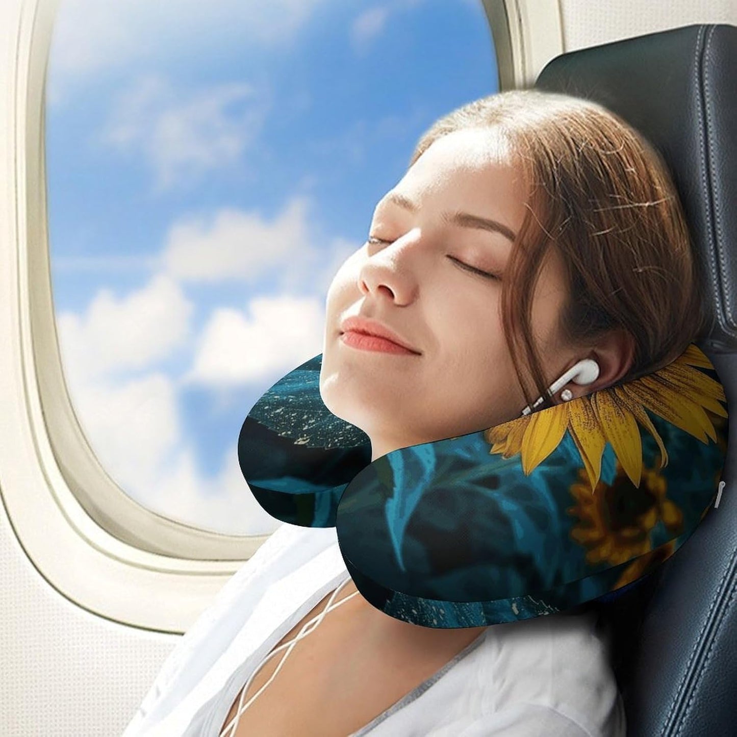 The Most Beautiful Sunflower Neck Pillow Memory Foam U Shaped Pillows Portable Pillows for Shoulder Travel Head Support Pillow with Concealed Zipper for Airplane Car Home Office