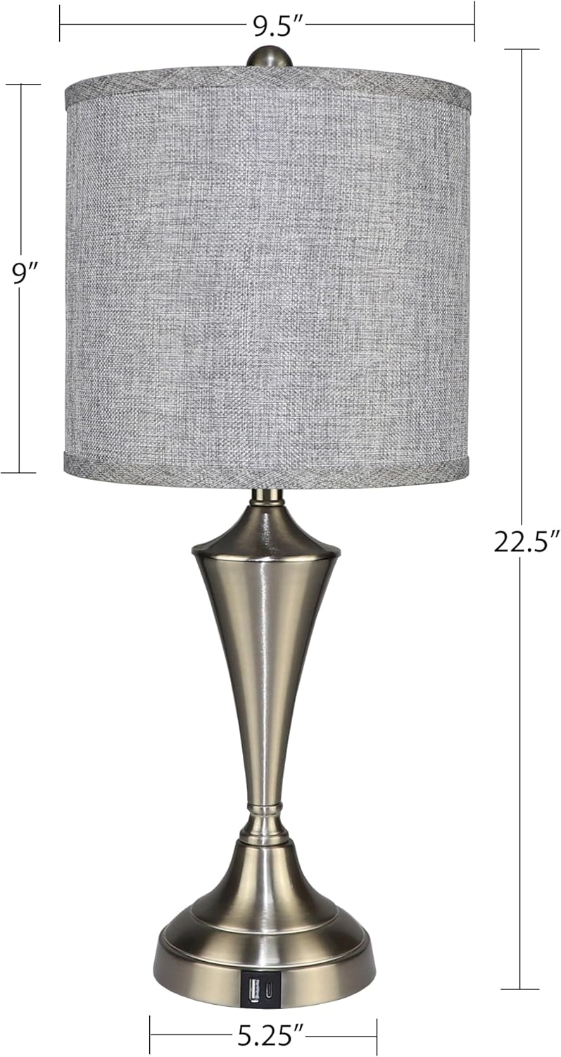 Set of 2 Metal Table lamp with Brushed Nickel Finish
