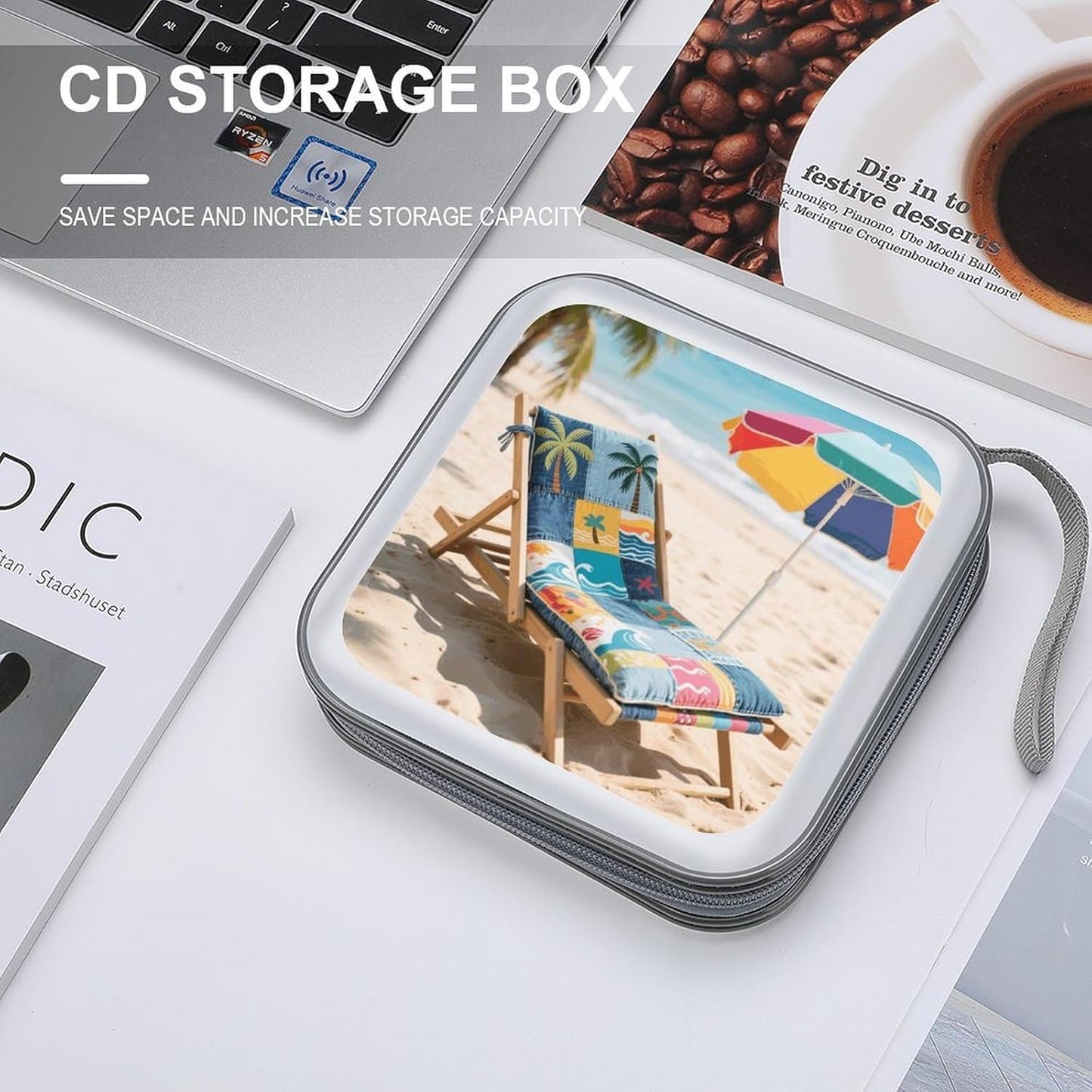 Denim Print Patchwork Style CD Case Portable Zipper CD Case 40 Capacity Hard Plastic DVD Cases Holder Large Storage Disc Wallet Bag for Car Home Travel DVD Collection Bag