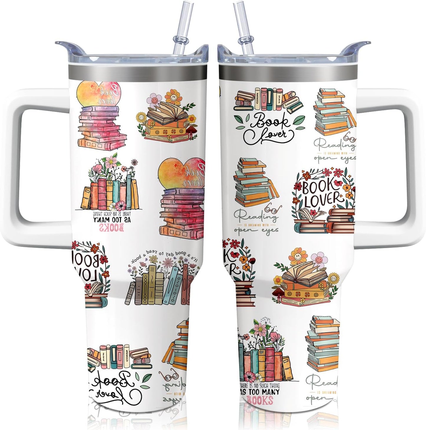 40oz Book Lovers Gifts Reading Tumbler with Lid and Straw for Women, Stainless Steel Insulated Cup, Coffee Mug Water Bottle for Bookworm Readers Librarian Bookish