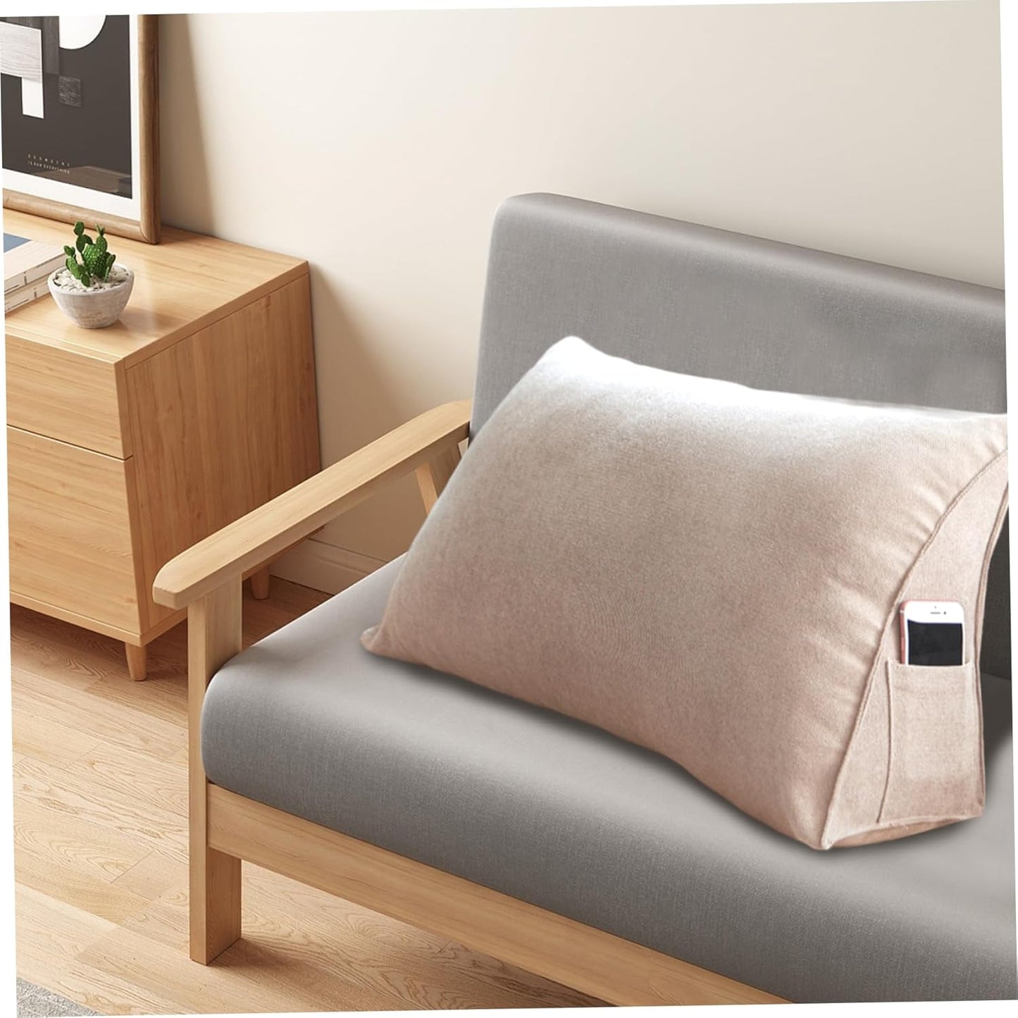 Reading Pillow Triangle Wedge Pillow Soft Back Support Comfortable Bed Reading Sofa Backrest Back Cushion for Sofa Bed Office Chair Khaki
