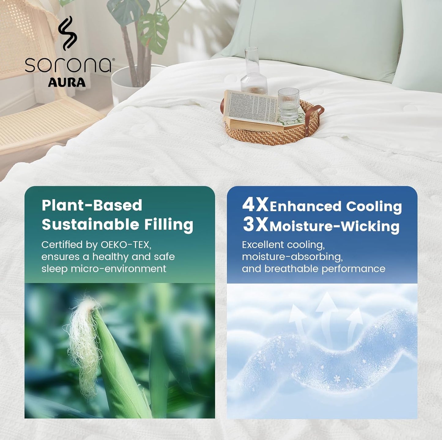 Amélie Home Waffle Cooling Comforter King Size, Q-Max 0.45 Reversible Lightweight Cooling Blanket for Hot Sleepers, Breathable Bedding for Night Sweats, 106"x90", White