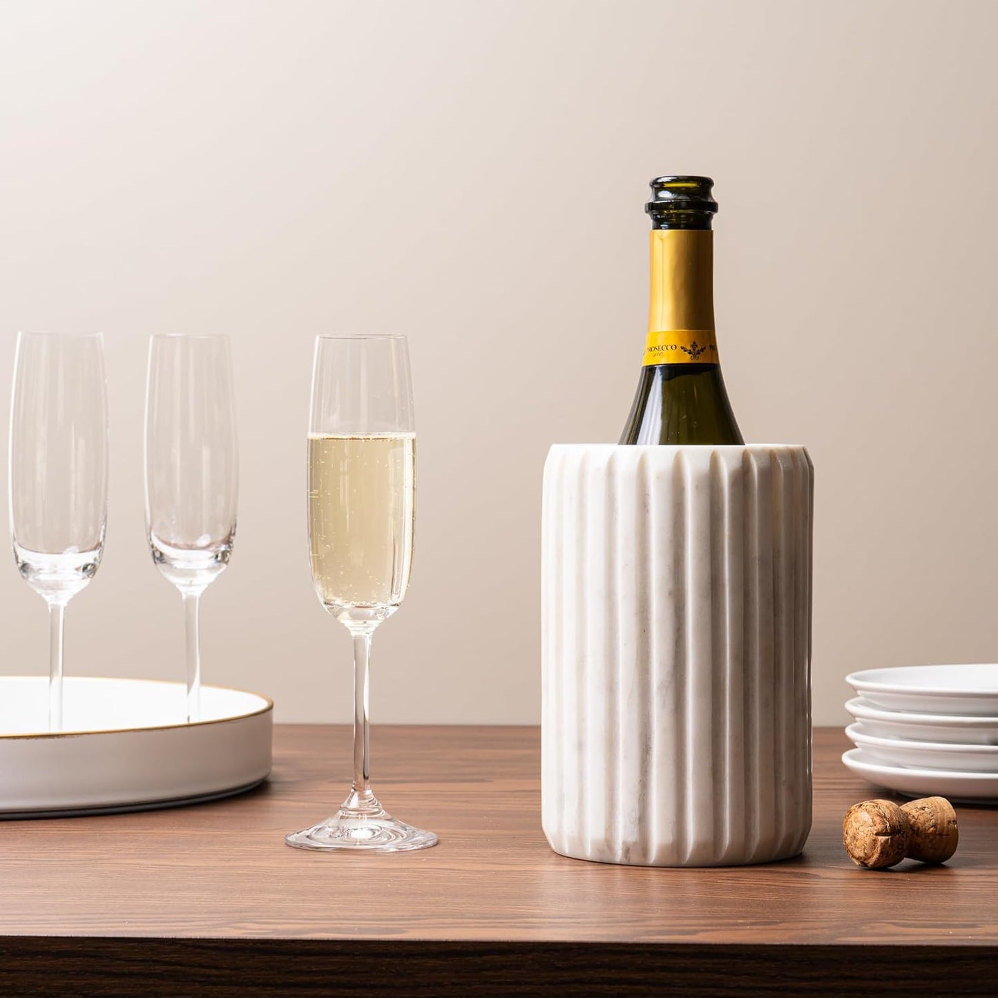Cork & Mill Marble Wine Chiller, Champagne Bucket for Parties, Bottle Cooler for Dining Tables, Outdoor Patios and More - Handcrafted Natural Stone Bottle Holder - Keeps White Wine or Champagne Cold