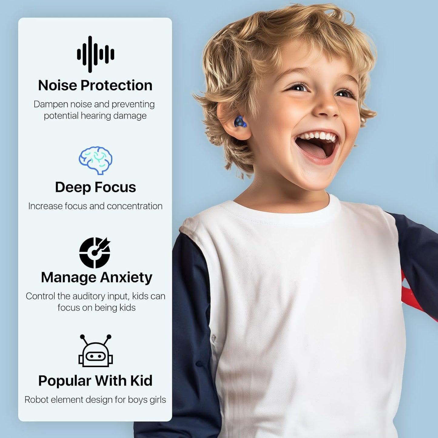 Kids Ear Plugs (6–12 Years), Reusable Silicone Noise Reduction Earplugs for Kids & Adults with Small Ears, 26dB Hearing Protection for Noise Sensitivity, Focus, Travel, Concerts, 4 Sizes + Carry Case