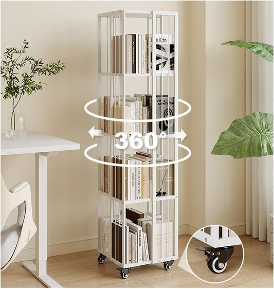 Book Shelf, Bookcase Tall Bookshelf Shelf Open Display Shelves Book Storage Organizer for Living Room Floor Standing Office Bookshelf 360° Rotation Children Bookcase