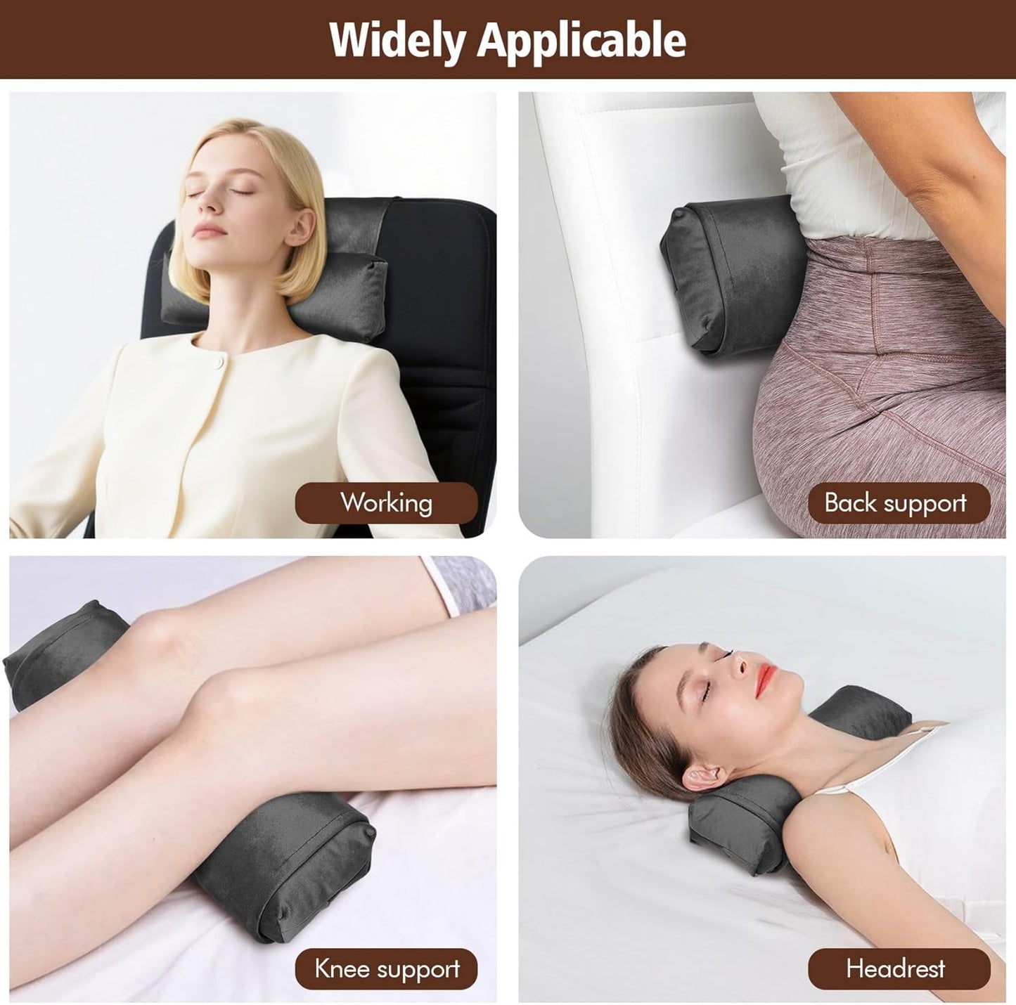 WdFour Velvet Neck & Head Pillow for Recliner Chair, Small Ergonomic Cervical Support Pillow for Home, Office and Travel, Non-Slip Cushion for Tension Relief & Shoulder Comfort (Dark Gray)