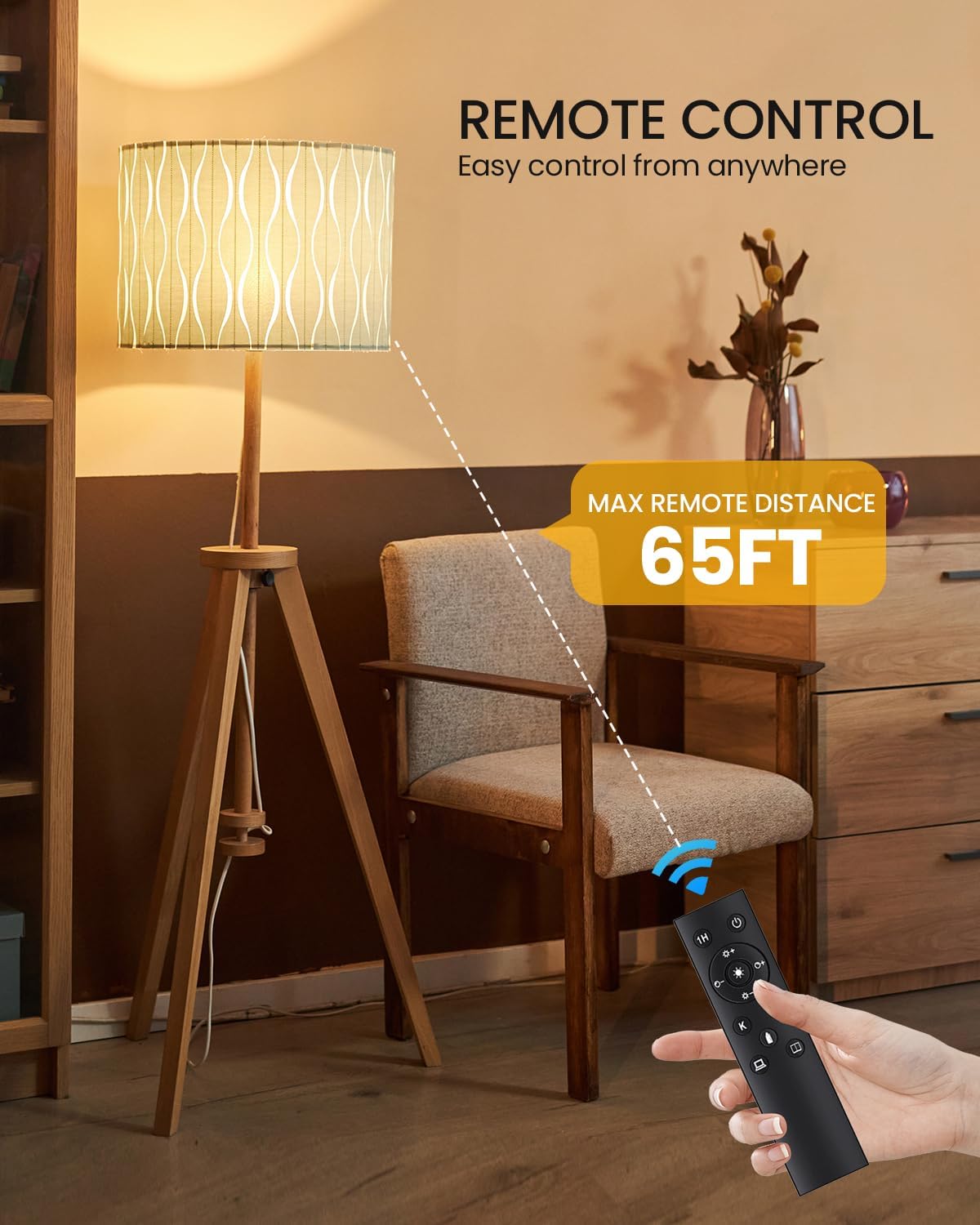 A19 LED Light Bulbs with Remote Control, 9W LED Bulbs 60W Equivalent, 3000K-6000K Stepless Dimmable, E26 Base, Remote Control Light Bulbs with Timing, Memory Function, for Home Decor, 1Bulb & 1Remote