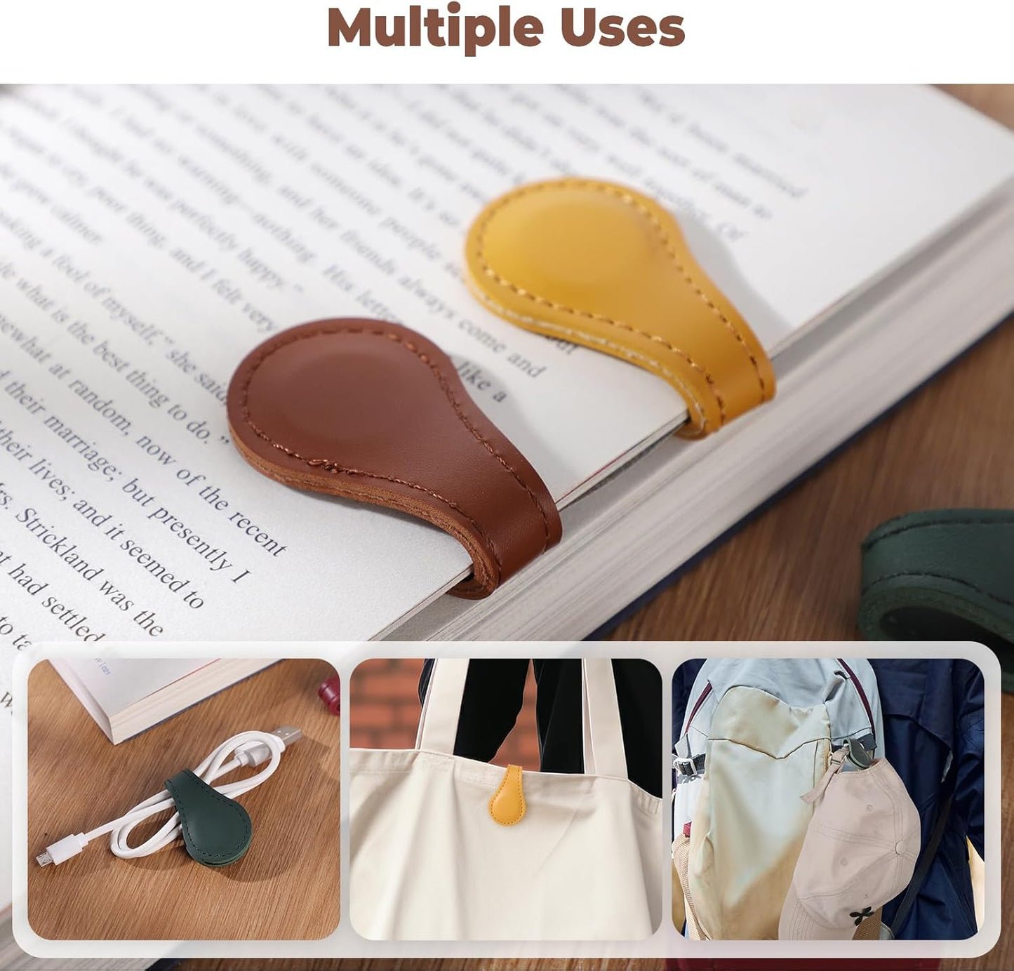 MrCrafts Leather Magnetic Bookmark, Vintage Bookmarks for Reading, Book Mark, Book Accessories, Gifts for Women, Book Lovers, Family, Friends, Kids, Readers, Student (Brown)