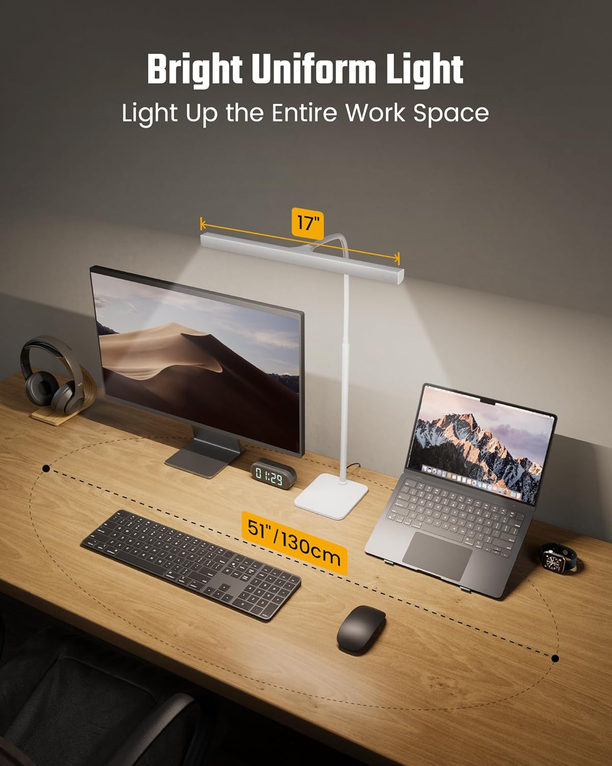SUPERDANNY LED Desk Lamp for Home Office, Eye-Caring Desk Light with Base, 12W Touch Control 3 Colors Dimmable Brightness, Gooseneck Architect Lamp for Computer Monitor Reading Workbench, White