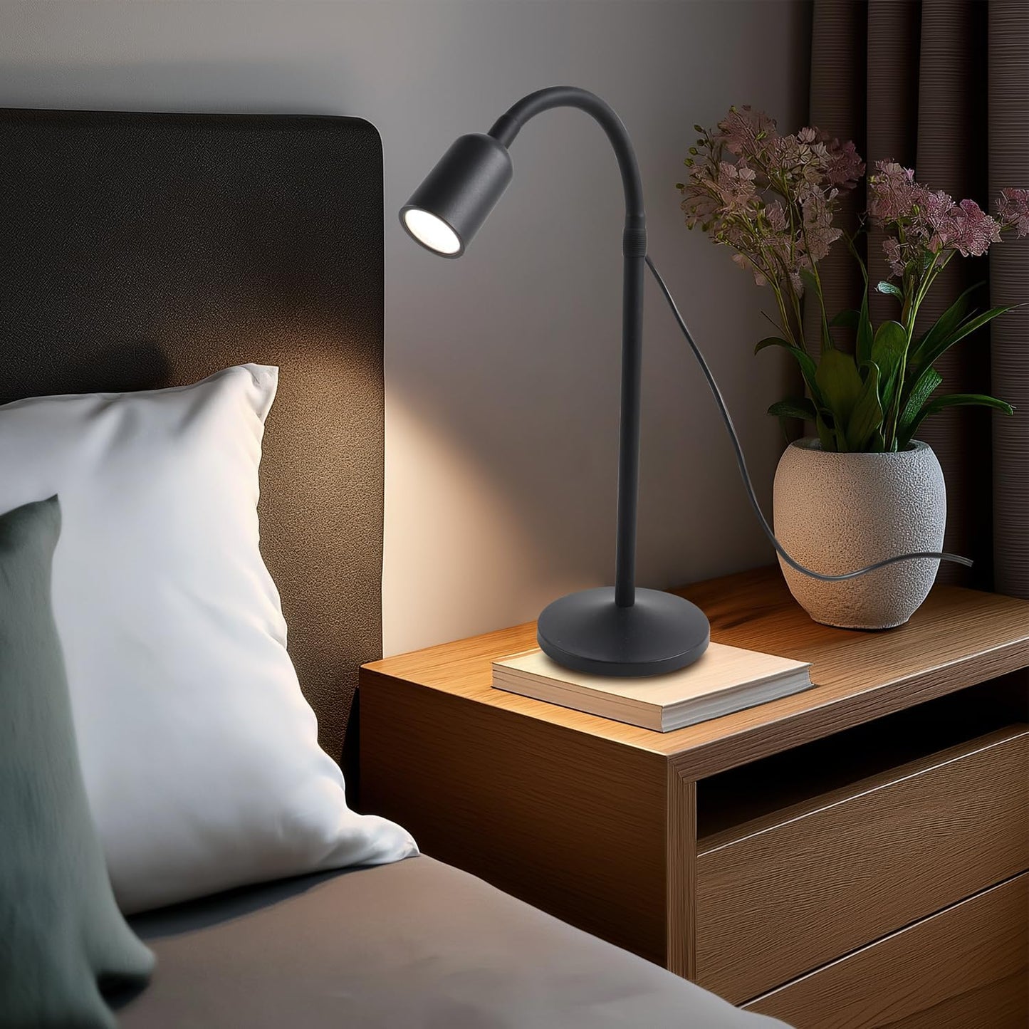 DAMI Dimmable LED Desk Lamp USB Powered, 3 Color Modes Flexible Gooseneck Reading Light, Eye-Caring Small Table Lamp for Home Office Study Bedroom Dorm Bedside - Black