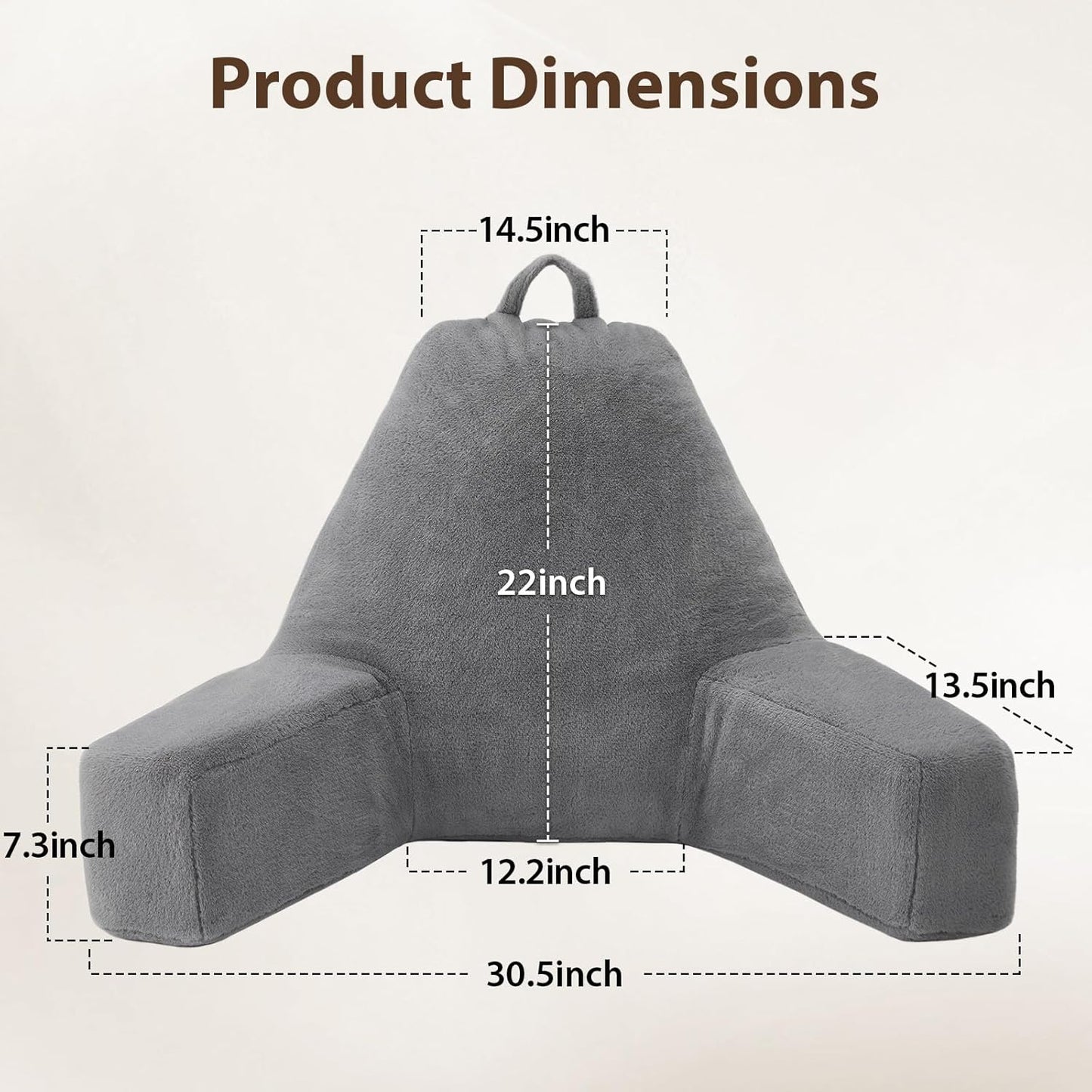 Quilmfoam Reading Pillow for Sitting in Bed Adult – Backrest Pillow with Arms, Back Support Cushion for Reading, TV, Gaming & Working, Includes Pockets and Removable Washable Cover
