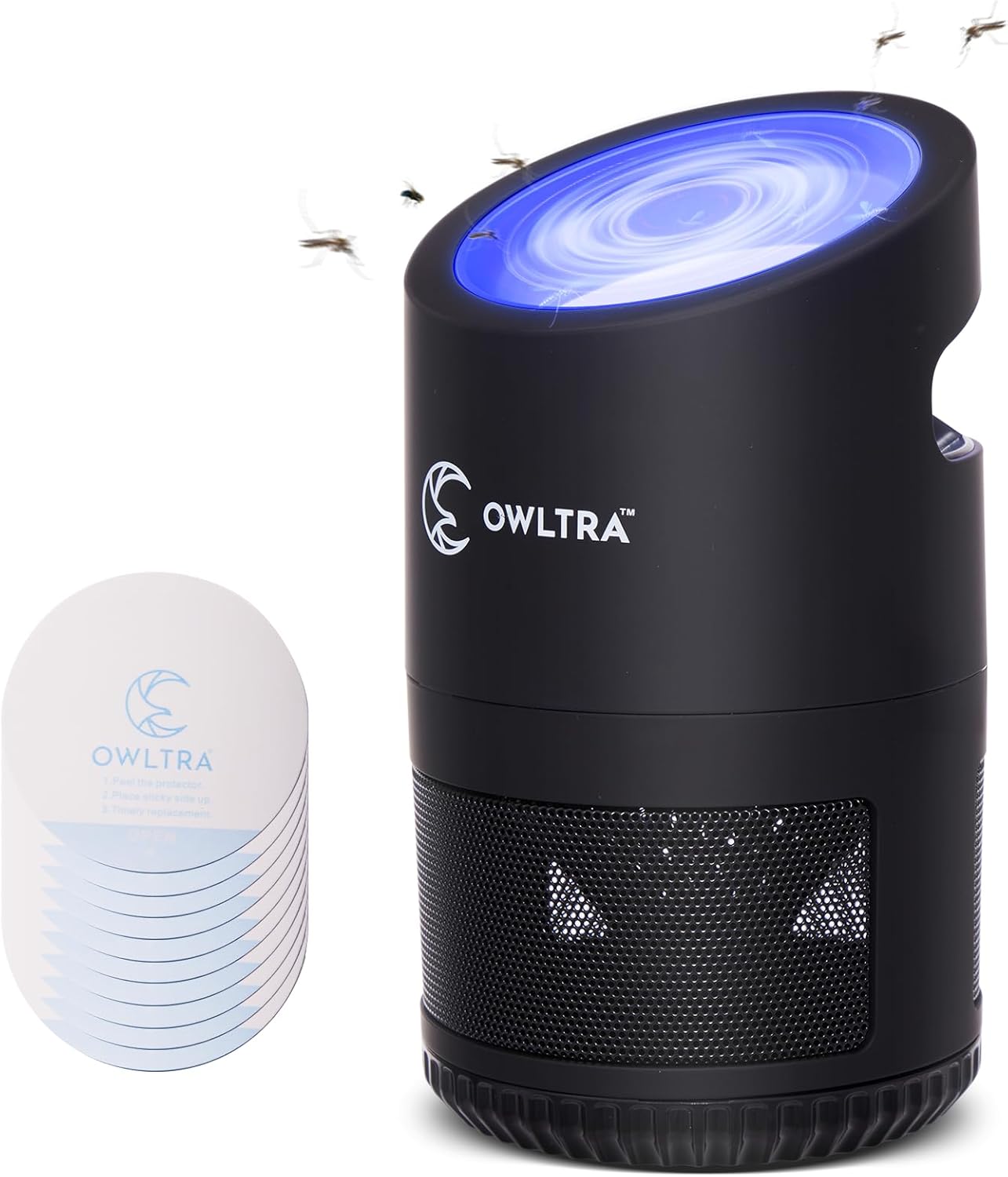 OWLTRA IMT-L70 Indoor Electric Insect Trap, Catcher & Killer Lamp for Fruit Flies, Mosquitos, Moths, Gnats, and More with UV Light Attraction and Fan Suction, Black
