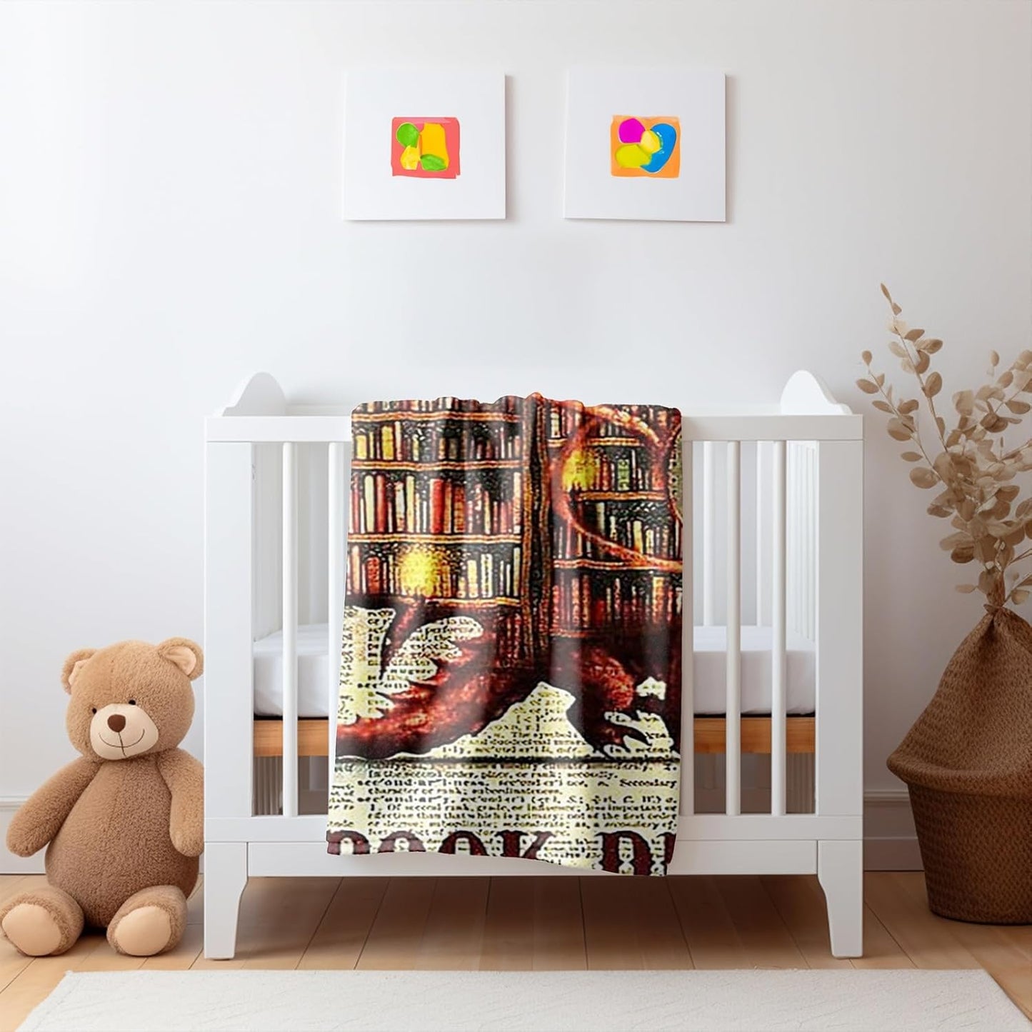 Book Dragon Fleece Blanket Cozy Throw for Book Lovers, Vintage Dragon Design on Text Background, Warm and Soft Reading Blanket for Home, Couch, or Bed (L80 xW60)