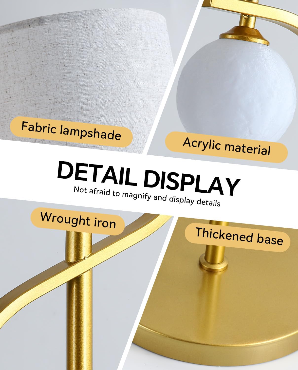 63" Vintage Gold Floor Lamp with Spherical Light, Mid-Century Modern Linen Shade Standing Lamp for for Living Room Reading House Bedroom Home (LED Bulb Included)