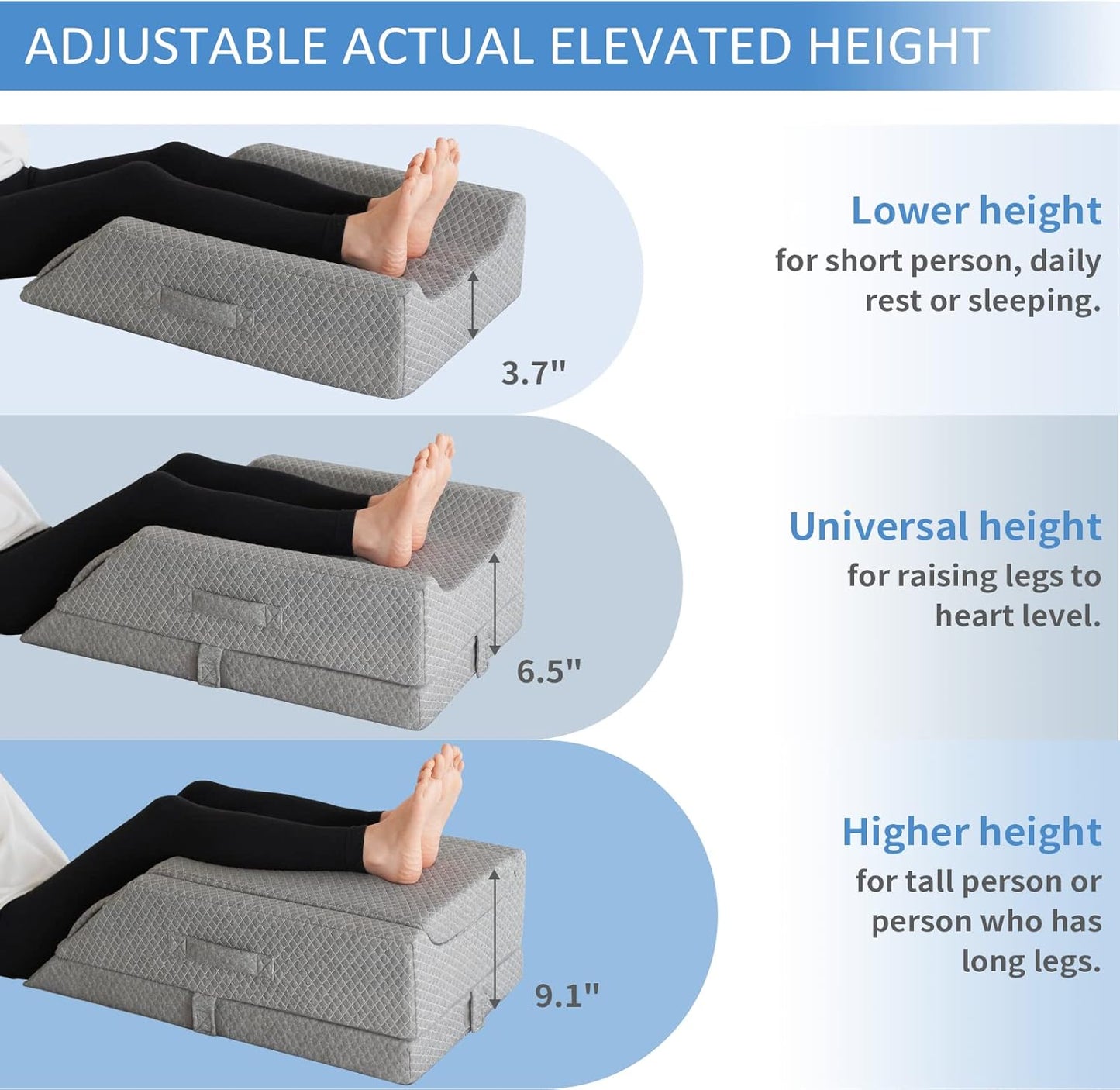 Adjustable Leg Elevation Pillows for Swelling After Surgery, Cooling Memory Foam Leg Wedge Pillow for Blood Circulation, Wedge Pillow for Sleeping, Sciatica Back Knee Hip Ankles Pain Relief