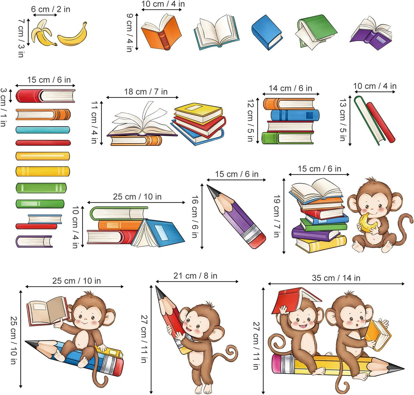 decalmile Monkey Reading Books Wall Decals Animal Educational Wall Stickers Baby Nursery Kids Bedroom Playroom Classroom Wall Decor