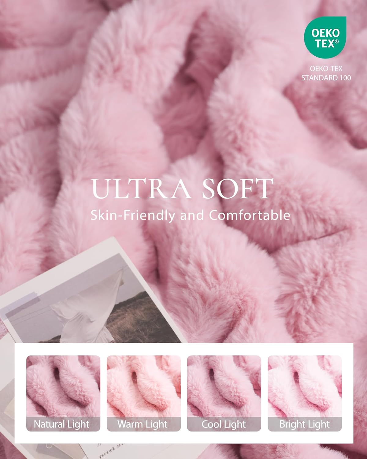 Faux Fur Throw Blanket, Bunny Blanket with Bubble Texture, Reversible Fluffy Blankets for Couch and Bed, Soft Cozy Faux Rabbit Fur Blanket for Home Décor, Cozy & Machine Washable