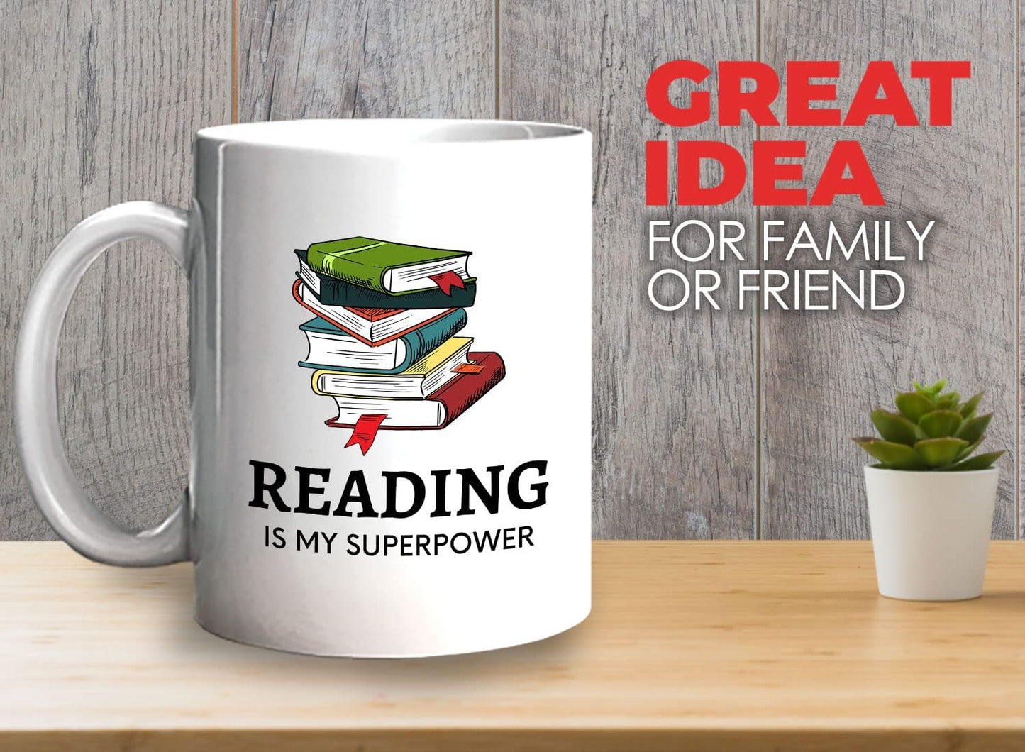 Bubble Hugs Book Lover Coffee Mug 11oz White - Reading Is My Superpower B - Reading Owl Reader Stack of Books Book Lover Bookish Novelist Librarian Writer