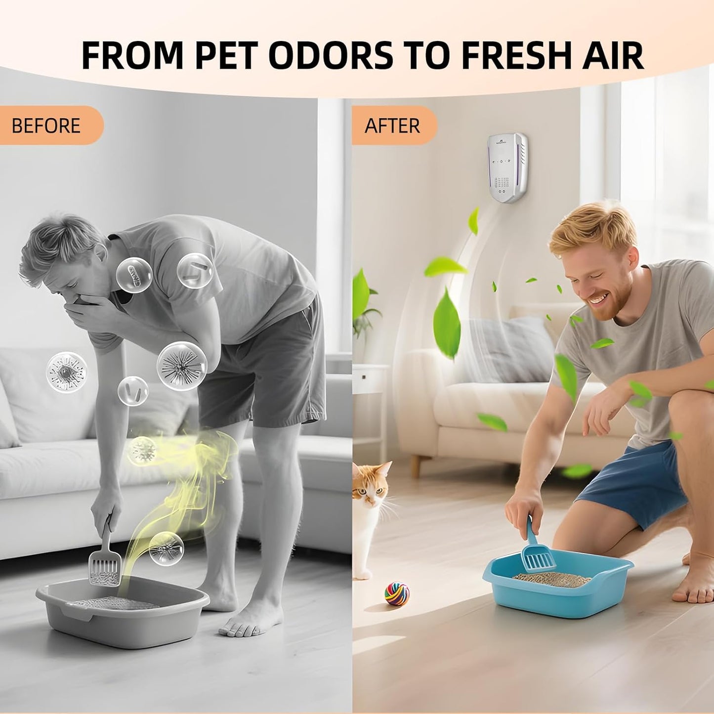 Cat Litter Deodorizer & Pet Odor Eliminator for Home, Ozone Air Purifier Plug in for Strong Dog Poof, Litter Box Deodorizer with 5 Mode for Smoke, Wardrobe, Garage, Car