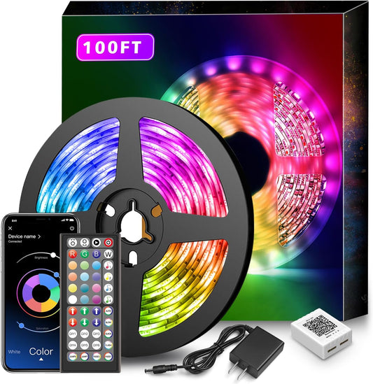 Nexillumi Led Lights for Bedroom 100ft Music Sync Color Changing Led Strip Lights Smart with Remote and App Control Built-in Mic for Party Home Room Decor Luces LED para Cuarto